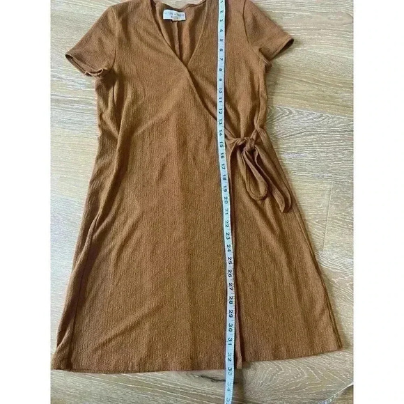 Madewell Texture And Thread Tie Faux Wrap Mini Dress Size XS Fall Spice Mustard - Picture 6 of 9
